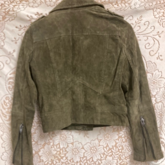 BlankNYC Olive Genuine Suede Leather Cropped Motorcycle Jacket Small - Picture 2 of 12